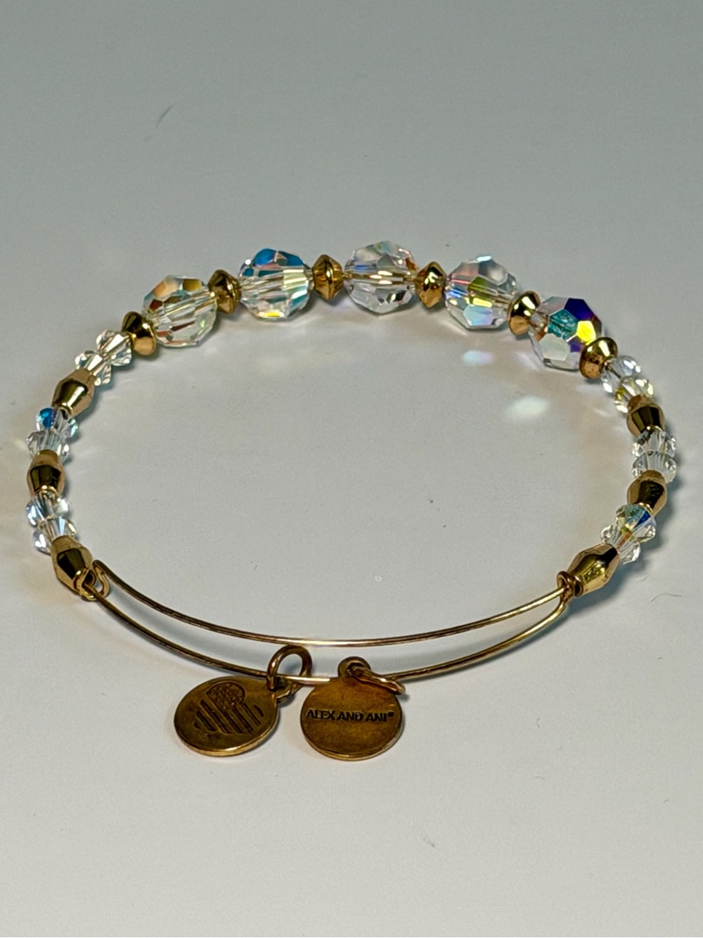 Alex and Ani Gold Tone Aurora Borealis Crystal Beaded Expandable Bangle Bracelet